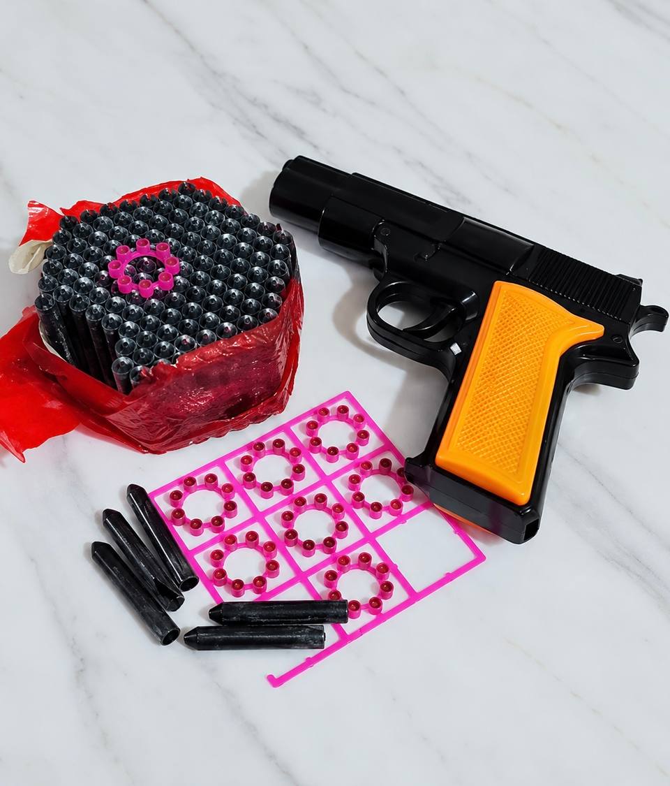 Gun + Ring cap 5 + Flying bullet 100 (Must Try) — Kids Special by True Value Crackers