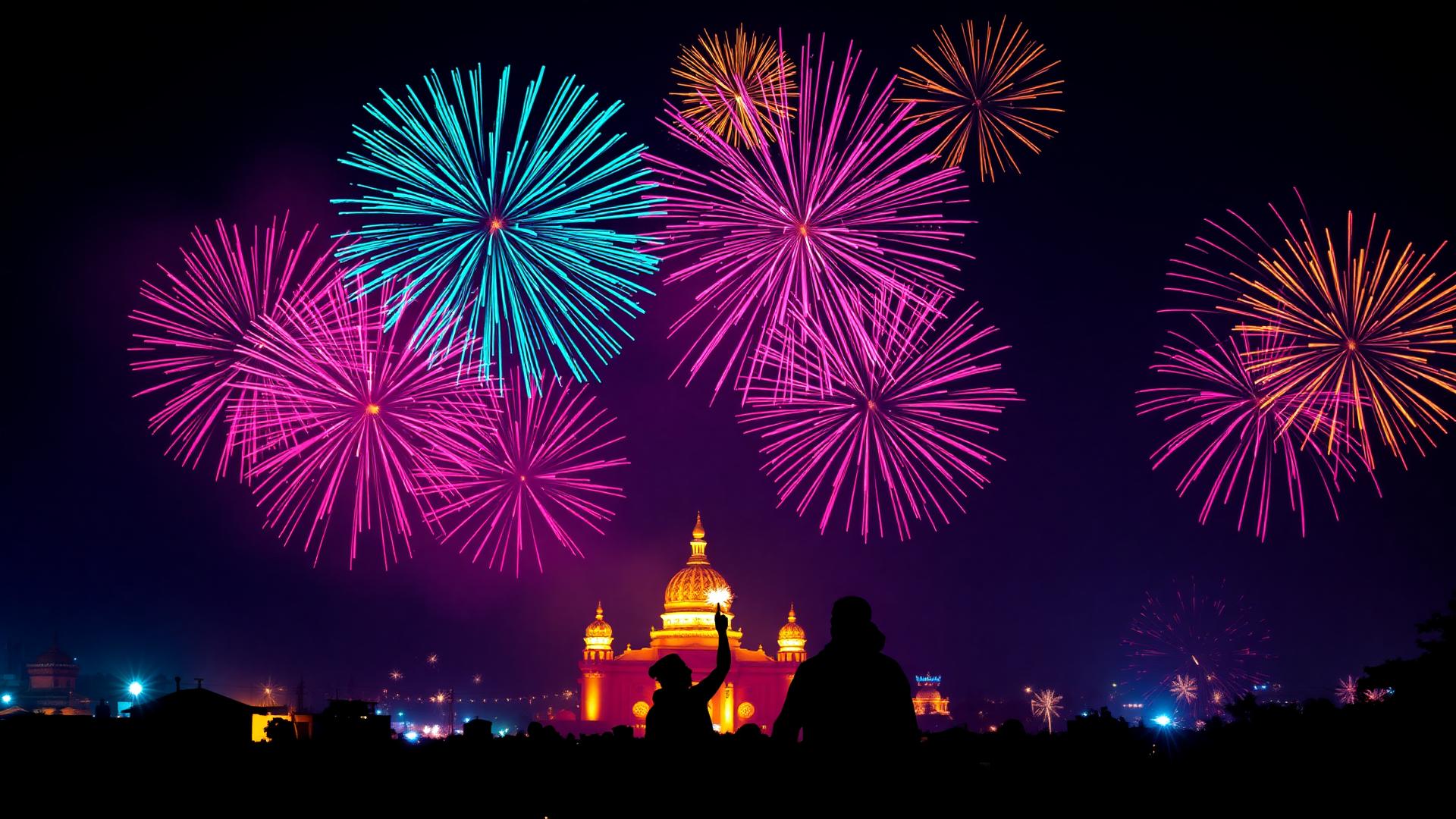Diwali fireworks lighting up the night sky over Sivakasi